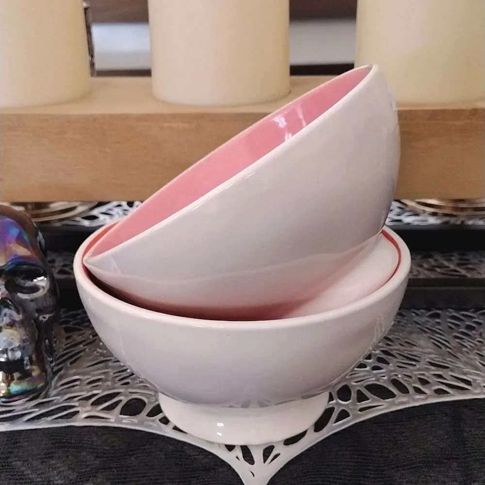 Rae Dunn Set of Two Orange Pink Ceramic‎ Ice Cream Bowls NWT